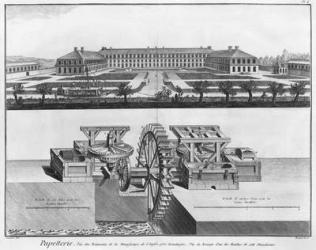 A paper mill, illustration from the 'Encyclopedie des Sciences et Metiers' by Denis Diderot (1713-84) engraved by Robert Benard (fl.1734) published c.1770 (engraving) (b/w photo) | Obraz na stenu