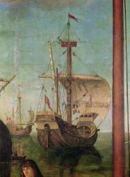 The Meeting and Departure of the Betrothed, from the St. Ursula Cycle, detail of a ship, 1490-96 (oil on canvas) | Obraz na stenu