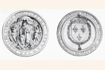 The seal of Francois I of France affixed to the treaty of alliance signed in 1525 between France and England. From L'Univers Illustre published in Paris in 1868. | Obraz na stenu