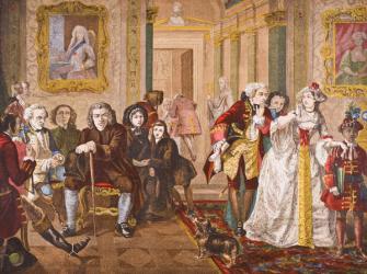 Dr Samuel Johnson in the ante-room of Lord Chesterfield, from 'Old England's Worthies' by Lord Brougham and others, published London, c.1880s (colour litho) (see 97165) | Obraz na stenu