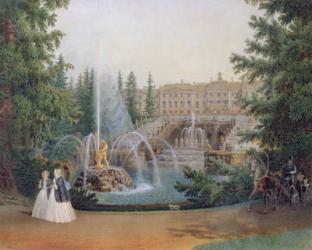 View of the Marly Cascade from the Lower Garden of the Peterhof Palace, c.1830-60 (w/c on paper) | Obraz na stenu