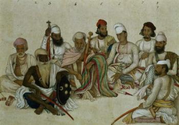Nine courtiers and servants of the Raja Patiala, c.1817 (pencil & gouache on paper) | Obraz na stenu