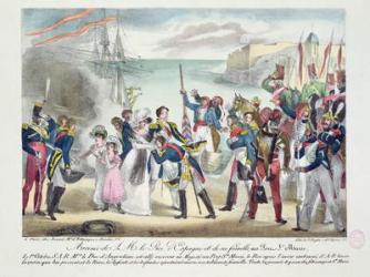 Arrival of His Majesty Ferdinand VII and his family at Porte Sainte Marie, 1 October 1823, 1823 (coloured engraving) | Obraz na stenu