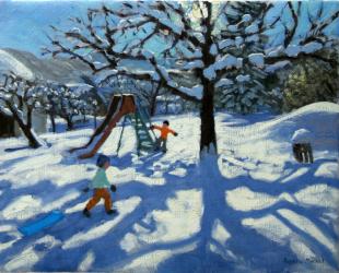 The slide in winter, Bourg, St Moritz (oil on canvas) | Obraz na stenu