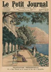 Presidential Holiday, Monsieur et Madame Poincare on the terrace of their villa at Eze-les-Pins, front cover illustration from 'Le Petit Journal', supplement illustre, 19th April 1914 (colour litho) | Obraz na stenu
