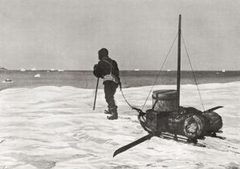 Dr. Douglas Mawson arriving back too late for his ship the SY Aurora, during his Australasian Antarctic Expedition, 1911 - 1913. Sir Douglas Mawson, 1882 – 1958. Australian geologist, Antarctic explorer and Academic. From The Year 1914 Illustrated. | Obraz na stenu