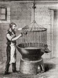 A chandler making candles in the 19th century, from 'Les Merveilles de la Science', published c.1870 (engraving) | Obraz na stenu