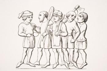 Craftsmen, reproduction of a miniature in a 14th century manuscript, from 'Le Moyen Age et La Renaissance' by Paul Lacroix (1806-84) published 1847 (litho) | Obraz na stenu