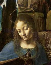 Detail of the Head of the Virgin, from The Virgin of the Rocks (The Virgin with the Infant Saint John adoring the Infant Christ accompanied by an Angel), c.1508 (oil on panel) | Obraz na stenu