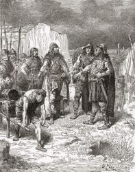 Treaty of Hengist and Horsa with Vortigern, king of the Britons in AD449. Hengist and Horsa, legendary Anglo-Saxon figures, Germanic brothers who led the Angle, Saxon, and Jutish armies that conquered the first territories of Britain in the 5th century. F | Obraz na stenu