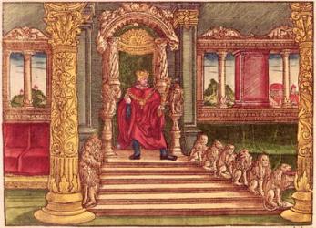 King Solomon on his throne, 1st Edition, from the Luther Bible, c.1530 (coloured woodcut) | Obraz na stenu
