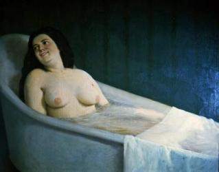 Woman surprised in her bath (oil on canvas) | Obraz na stenu