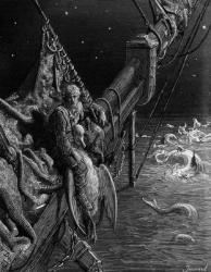 The Mariner gazes on the serpents in the ocean, scene from 'The Rime of the Ancient Mariner' by S.T. Coleridge, published by Harper & Brothers, New York, 1876 (wood engraving) | Obraz na stenu