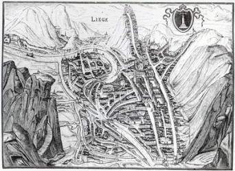 View of the Town of Liege, after a 16th century engraving (engraving) (b/w photo) | Obraz na stenu