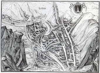 View of the Town of Liege, after a 16th century engraving (engraving) (b/w photo) | Obraz na stenu