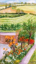 The Cottage Garden and view beyond,2000.(watercolour) | Obraz na stenu