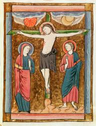 Ms 3016 fol.18r The Crucifixion, from 'Psautier a l'Usage de Paris' (vellum) | Obraz na stenu