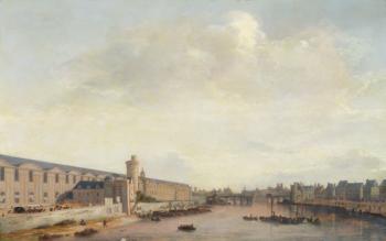 The Louvre Grande Galerie, view of Paris from the Barbier bridge, c.1640 (oil on wood) | Obraz na stenu