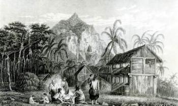 Interior of Pitcairn Island, 1831 (engraving) (b/w photo) | Obraz na stenu