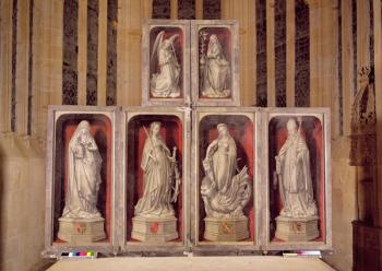 View of the panels of the closed altarpiece, depicting the Annunciation and saints, 1460-66 (oil on panel) | Obraz na stenu