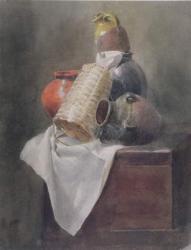 Still Life: Pots, Basket and Cloth on a Chest (w/c over graphite on paper) | Obraz na stenu