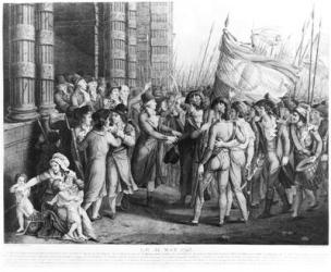 Deputies of the National Convention leaving the Assembly at the Tuileries, 31st May 1793, engraved by Jean Joseph Tassaert (1765-1835) (engraving) (b/w photo) | Obraz na stenu