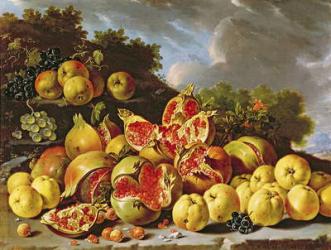 Still Life with pomegranates, apples, cherries and grapes (oil on canvas) | Obraz na stenu