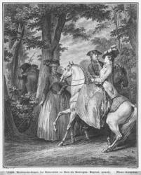 The meeting at the Bois de Boulogne, engraved by Heinrich Guttenberg (1749-1818) c.1777 (engraving) (b/w photo) | Obraz na stenu