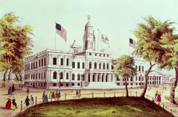 City Hall, New York, engraved by Nathaniel Currier (1813-88) (colour litho) | Obraz na stenu