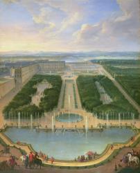 Perspective view of the chateau of Versailles seen from the Neptune Fountain, 1696 (oil on canvas) | Obraz na stenu