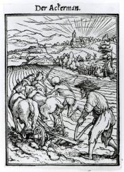 Death and the Ploughman, from 'The Dance of Death, engraved by Hans Lutzelburger, c.1538 (woodcut) (b/w photo) | Obraz na stenu