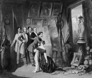 Interior of the Studio of Alfred Bruyas (1821-77) in Montpellier, 1848 (oil on canvas) (b/w photo) | Obraz na stenu