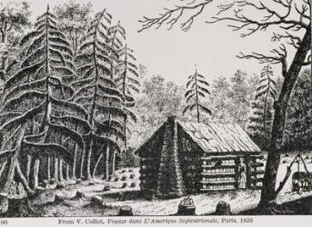 A frontier cabin, from 'The Pageant of America, Vol.3', by Ralph Henry Gabriel, 1926 (engraving) | Obraz na stenu