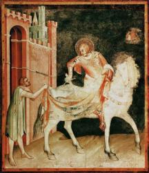 St. Martin sharing his cloak with the beggar, from the Life of St. Martin, 1326 (fresco) | Obraz na stenu