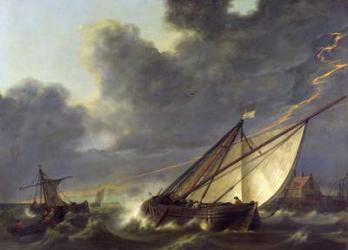 Boats in the Estuary of Holland Diep in a Storm (oil on canvas) | Obraz na stenu
