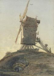 Windmill on a Knoll in a Landscape (w/c with bodycolour on paper) | Obraz na stenu