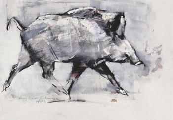 Young boar, Bialowieza, Poland (mixed media on paper) | Obraz na stenu