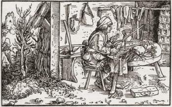 A self employed labourer working at home during the Tudor period in England. From a contemporary print. | Obraz na stenu