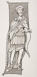 Frankish chief or king armed with a scramasax, after a 9th century miniature, from 'Le Moyen Age et La Renaissance' by Paul Lacroix (1806-84) published 1847 (litho) | Obraz na stenu