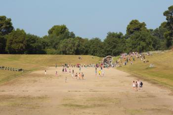 Olympia, Peloponnese, Greece. Ancient Olympia. The stadium where athletic events were held. Ancient Olympia is a UNESCO World Heritage Site. (photo) | Obraz na stenu