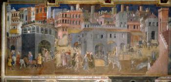 The effects of good government in cities, detail from the Allegory and effects of good and bad government in town and country, 1337-1343, (fresco) Hall of Peace, Palazzo Publico, Siena | Obraz na stenu