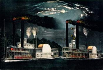Midnight Race on the Mississippi, published by Currier and Ives (colour litho) | Obraz na stenu