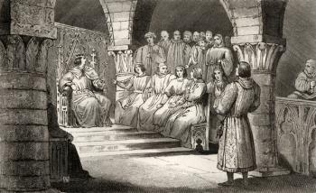 Philippe V (1293-1322) the Tall and the States-General reject the pretensions of Jeanne II, from 'Histoire de France' by Colart, published c.1840 (engraving) | Obraz na stenu