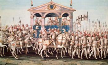 The Royal Entry Festival of Henri II (1519-59) into Rouen, 1st October 1550 (vellum) | Obraz na stenu