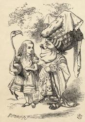 Alice with flamingo chats with the Duchess, from 'Alice's Adventures in Wonderland' by Lewis Carroll, published 1891 (litho) | Obraz na stenu