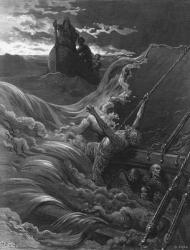 The mariner, as his ship is sinking, sees the boat with the Hermit and Pilot, scene from 'The Rime of the Ancient Mariner' by S.T. Coleridge, published by Harper & Brothers, New York, 1876 (wood engraving) | Obraz na stenu