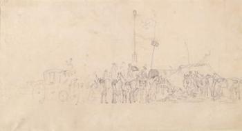A Gathering of horsemen with coach, tents and flags (graphite on paper) | Obraz na stenu