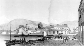 Custom House and St. Vincent's Wharf, Trinidad, engraved by Eugene Ciceri, c.1850 (engraving) (b/w photo) | Obraz na stenu