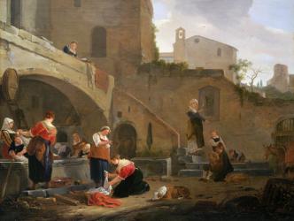 Washerwomen by a Roman Fountain (oil on canvas) | Obraz na stenu