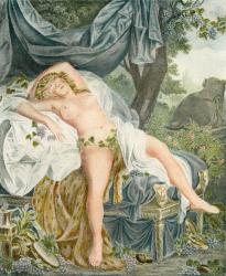 Le Someil D'Érigone. The Sleep of Érigone. Semi naked woman resting on a bed. From Illustrierte Sittengeschichte vom Mittelalter bis zur Gegenwart by Eduard Fuchs, published 1909. | Obraz na stenu